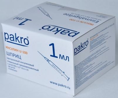 1 мл трехкомпонентный шприц Pakro инсулиновый U100 , с иглой 0,3х13, 100 шт купить оптом в Нальчике